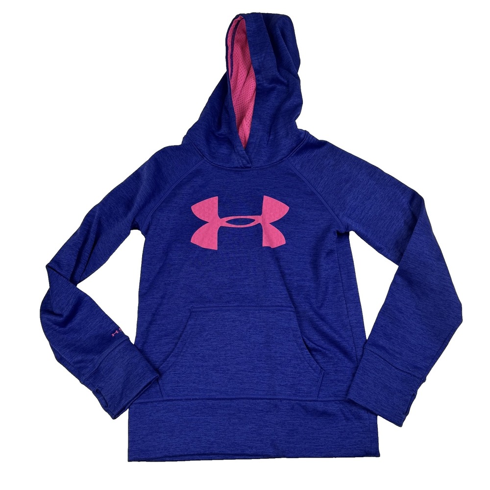 Under Armour Storm Hoodie Youth Small Pullover Fleece Athletic Sweatshirt Blue